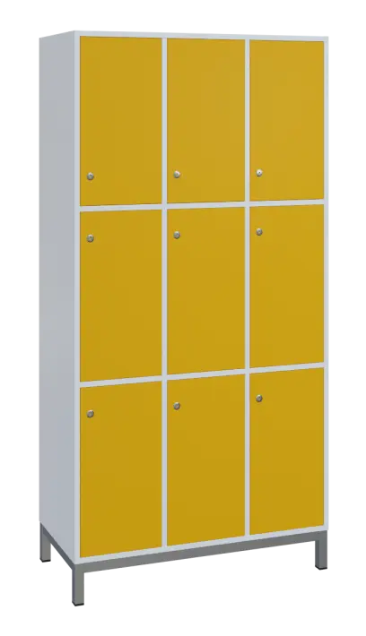 SBS-3333 šatní skříň 9-boxová, 1800x900x400 mm, kovové nohy, korpus bílý, dvířka žlutá odio